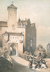 Schloss Cadolzburg, Inneres Thor, Farblithographie, Sixtus Heinrich Jarwart (1813-1865)